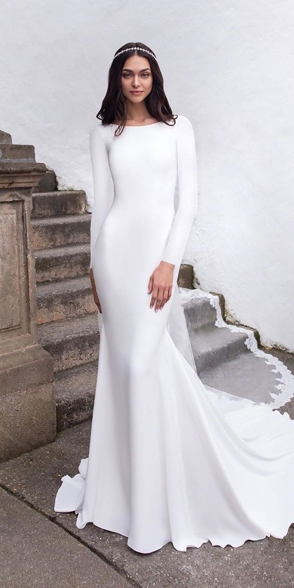 modest wedding dresses simple sheath with long sleeves pronovias