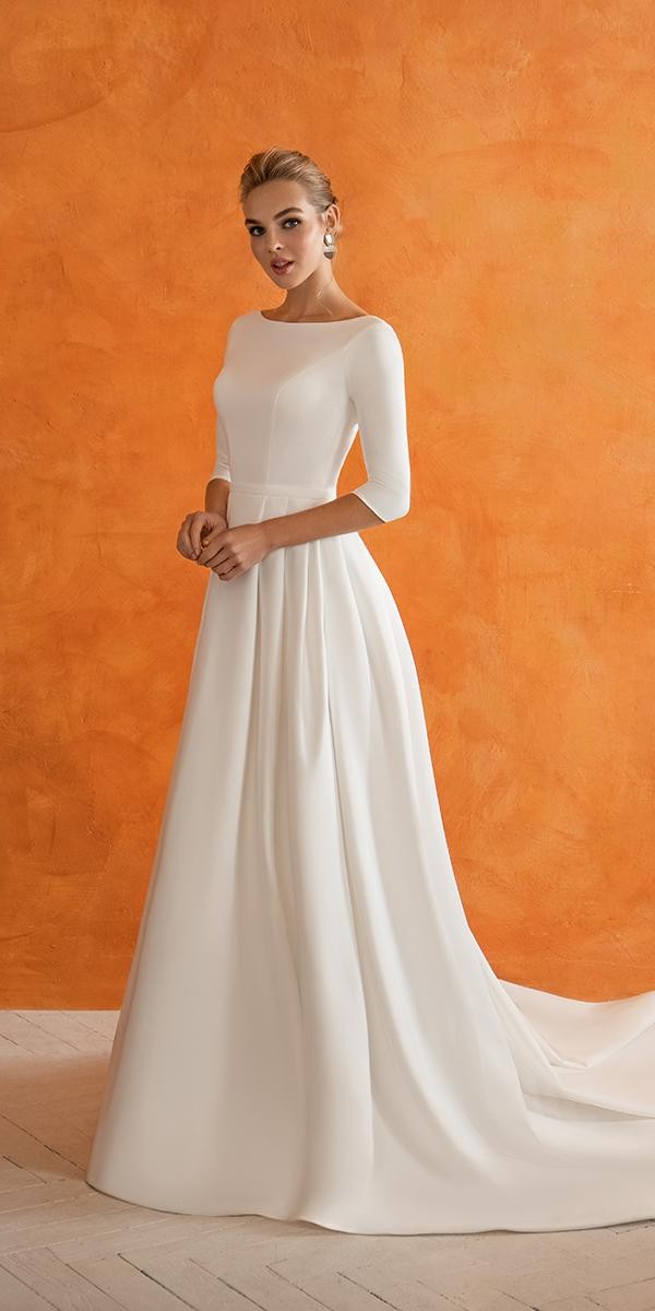 modest wedding dresses with sleeves a line simple innocentia