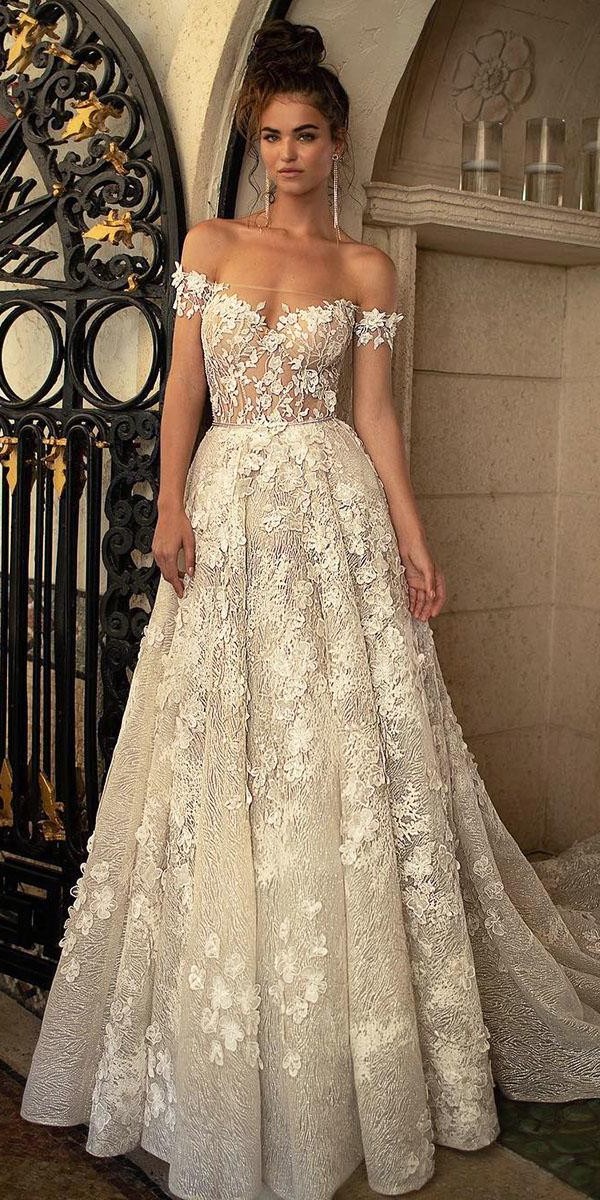 off the shoulder wedding dresses a line floral appliques ivory berta