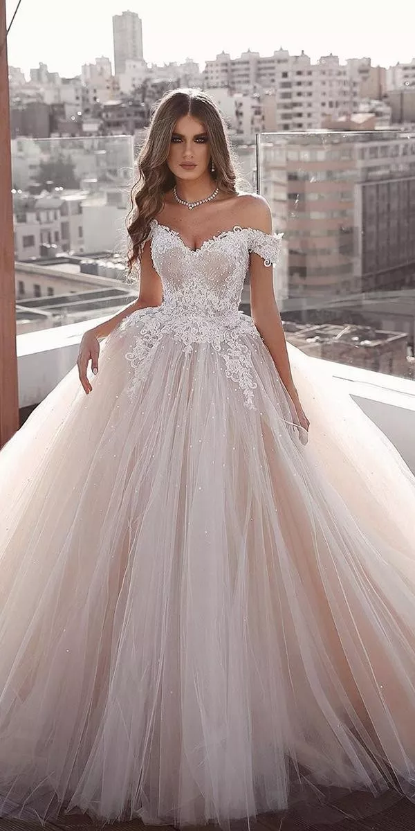 off the shoulder wedding dresses ball gown sweetheart neckline blush saidmhamadofficia