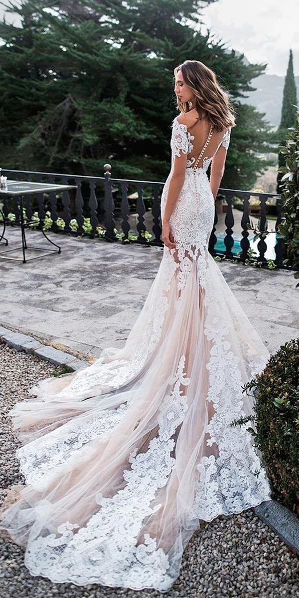 off the shoulder wedding dresses mermaid lace backless blush with illusion sleeves noranaviano sposa