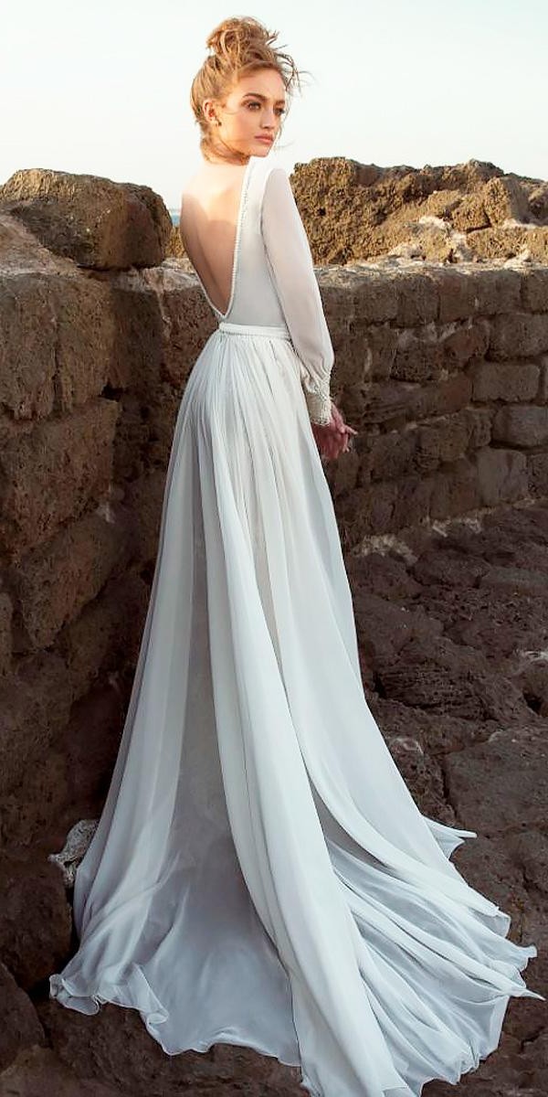 simple a line open back rustic wedding dresses with long sleeves dany mizrachi