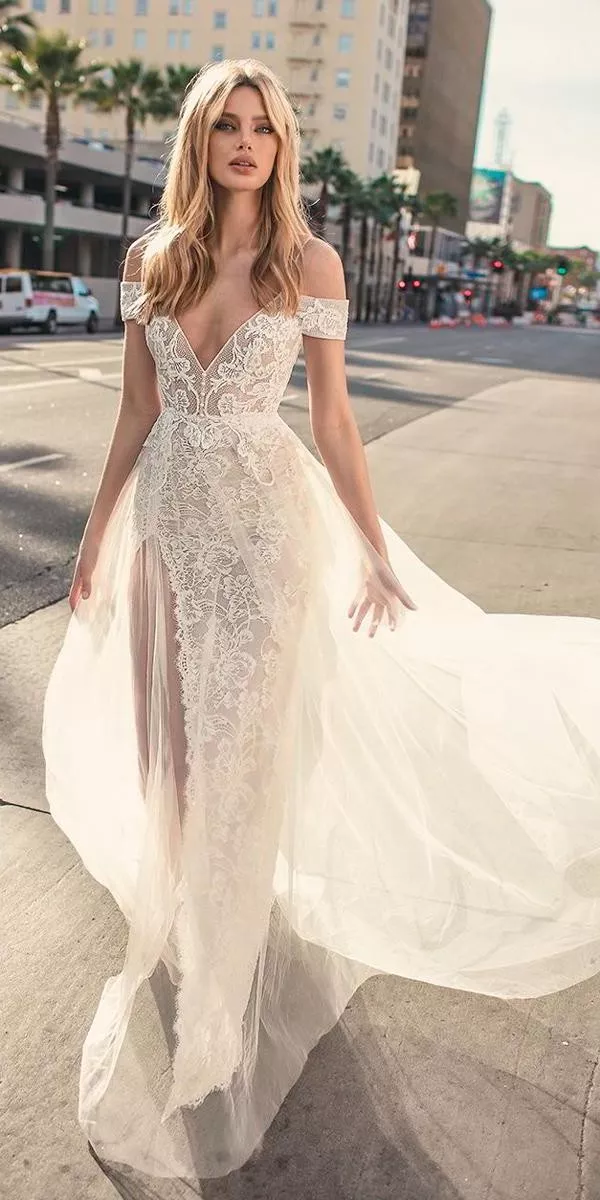 wedding dresses spaghetti strap cold shoulder v neck full embellishment romantic a line berta