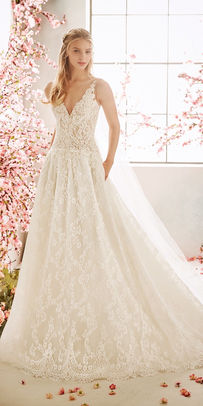 a line wedding dress v neck bluebell