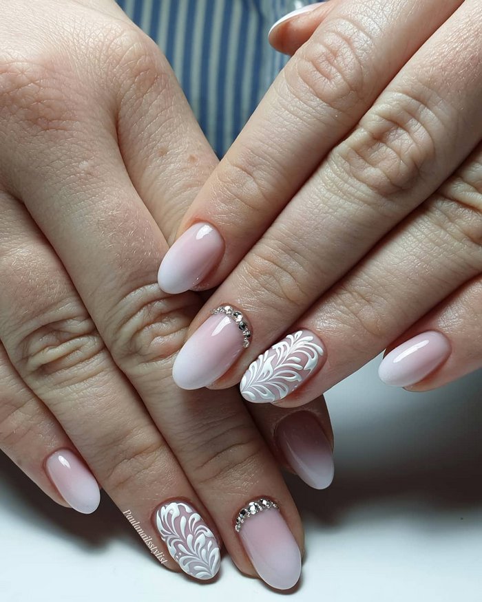 Pink White Wedding Nail Art Design Ideas #wedding #nails #weddingideas #weddingnails